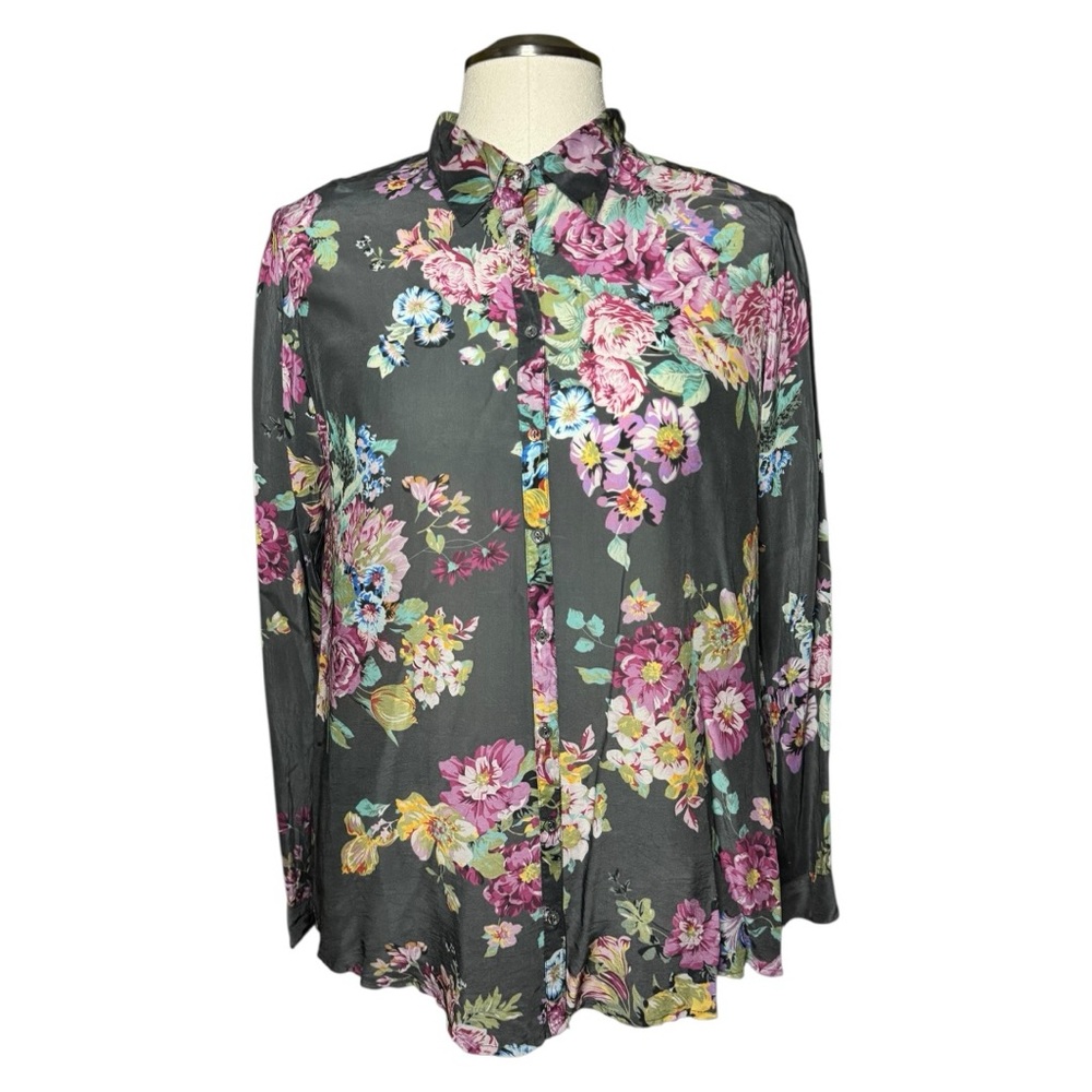 Johnny Was Boho Floral Print Button Down Fall Blouse